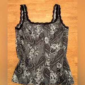 White House Black Market Black and Gray Lace Top
